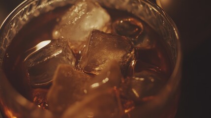 Amber Liquid Glass Contains Melting Ice Cubes