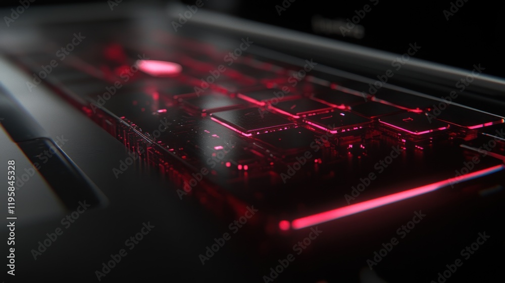 Poster illuminated laptop keyboard close up abstract design