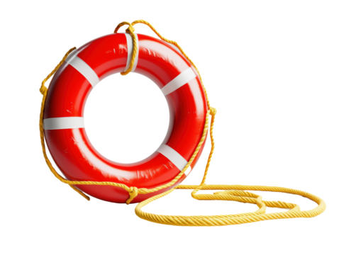 Isolated Red Lifebuoy with Yellow Rope