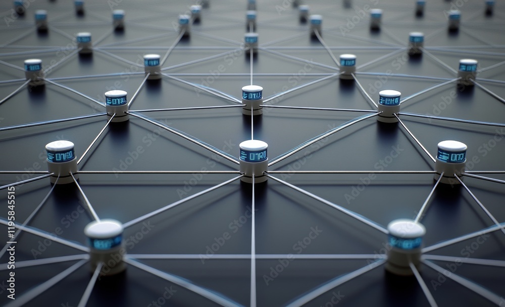 Poster illustrate network structures in 3d, showing guides and nodes where information accumulates