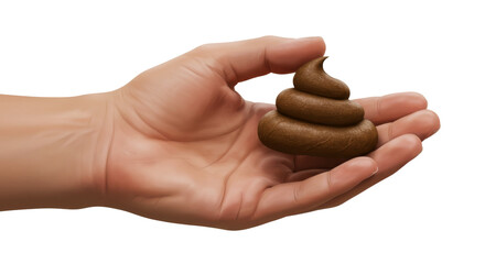 Hand & Fingers holding a piece of poop, turd fecal matter, gross feces, isolate transparent png