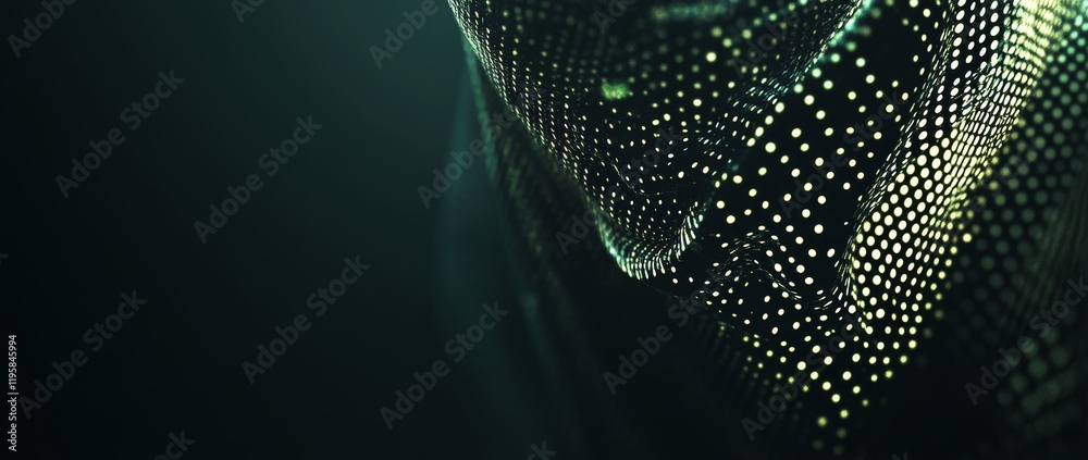 Poster terabytes of binary code data streaming through. a wavy field of encoded blockchains. a 3d neural ne