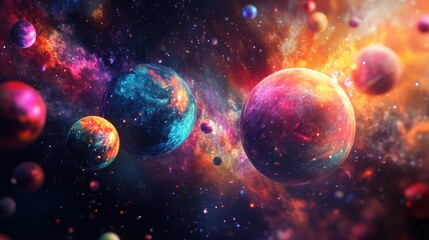 Fototapeta premium 3d render of abstract art 3d background with surreal motion moving festive wavy party balls sphere particles liquid substance in blue purple yellow gradient color