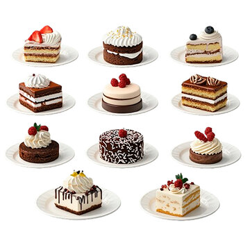 Set de pasteles y postres sobre fondo transparente