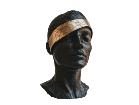 Isolated Blindfolded Woman Sculpture with Golden Band