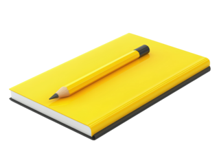 Isolated Yellow Notebook with Pencil 3D Render