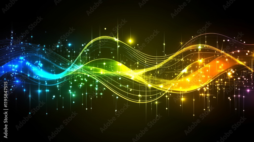 Poster internet flow, with its twisted strings and uncertain wavy forms. mysticism of orbits in curved spac