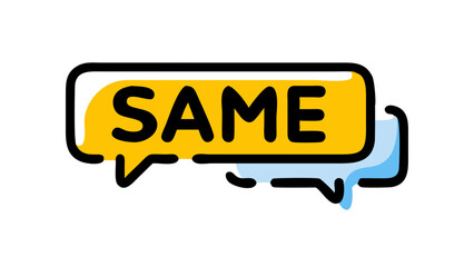 Same speech bubble icon, minimalist yellow text