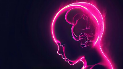 Glowing pink outline of a fetus head profile, symbolizing life, growth, and development.