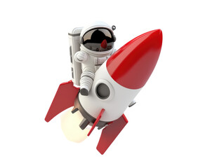 Isolated Astronaut on Red and White Rocket