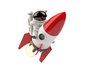 Isolated Astronaut on Red and White Rocket