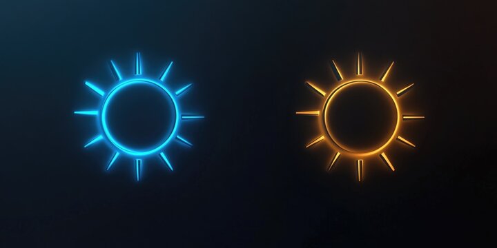 Close-up image of two solar panel control knobs with blue and orange rings, set to different positions.