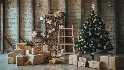 Festive holiday background featuring Christmas aesthetics with decorations, Perfect for seasonal designs, greeting cards, or promotional materials.


