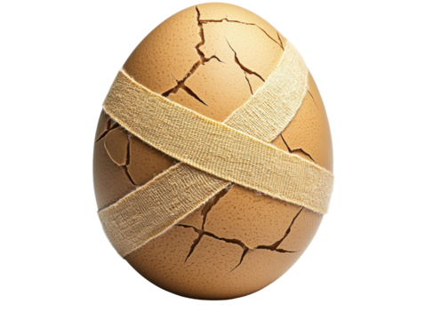 Isolated Cracked Egg with Bandage