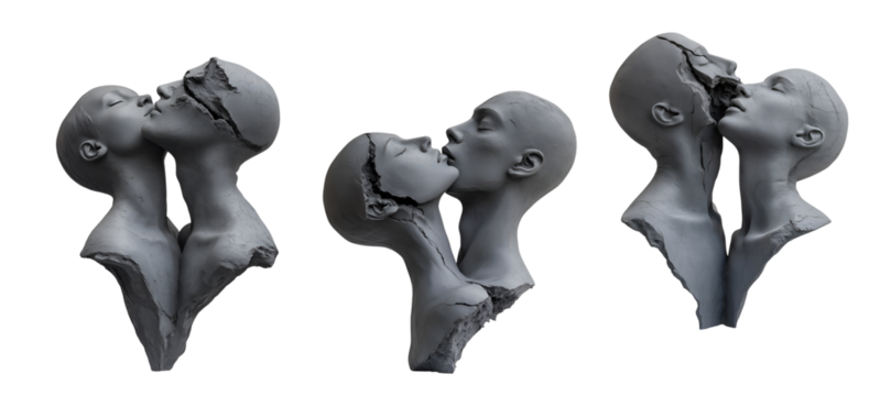 The fragility of love - bust of a woman and a man with a partially ruined body - set for Valentine’s Day - Powered by Adobe