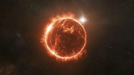 Obraz premium Fiery Star Blazes in Distant Space Near Another Star