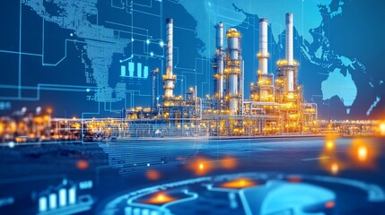 business, people, crisis, finances and economics concept - businessman with Oil Graph showing falling oil prices in the market and refinery background.