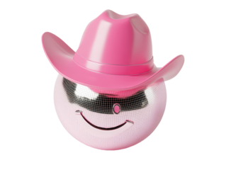 Isolated Pink Disco Ball Smiley Face with Cowboy Hat