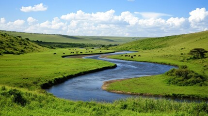 Obraz premium Serengeti River Valley Wildlife Landscape