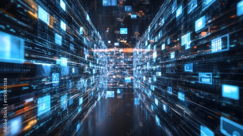 Poster Digital Data Stream Corridor Abstract Visualization