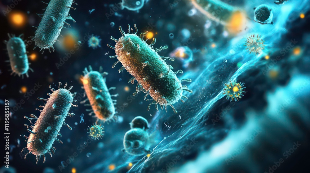 Aufkleber microscopic view of various bacteria and viruses.