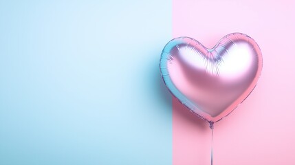 Fototapeta premium Heart shaped balloon on pastel background with pink and blue colors in minimalistic style, banner with copy space. Love and Valentine's Day theme concept.