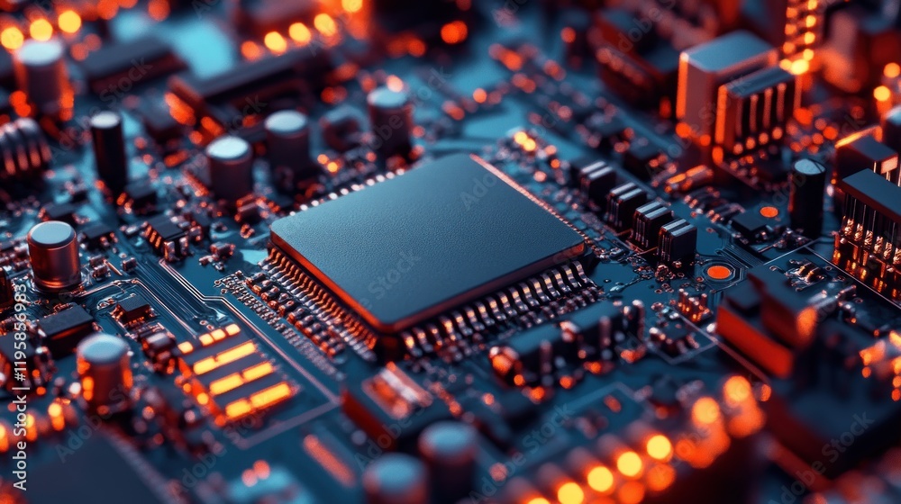 Aufkleber closeup of a microchip on a circuit board