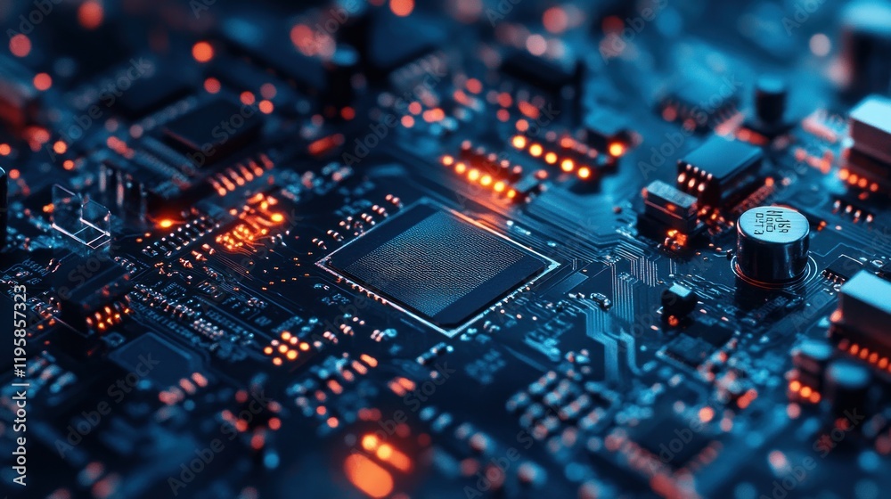 Poster Illuminated Circuit Board Shows Complex Microchip Technology