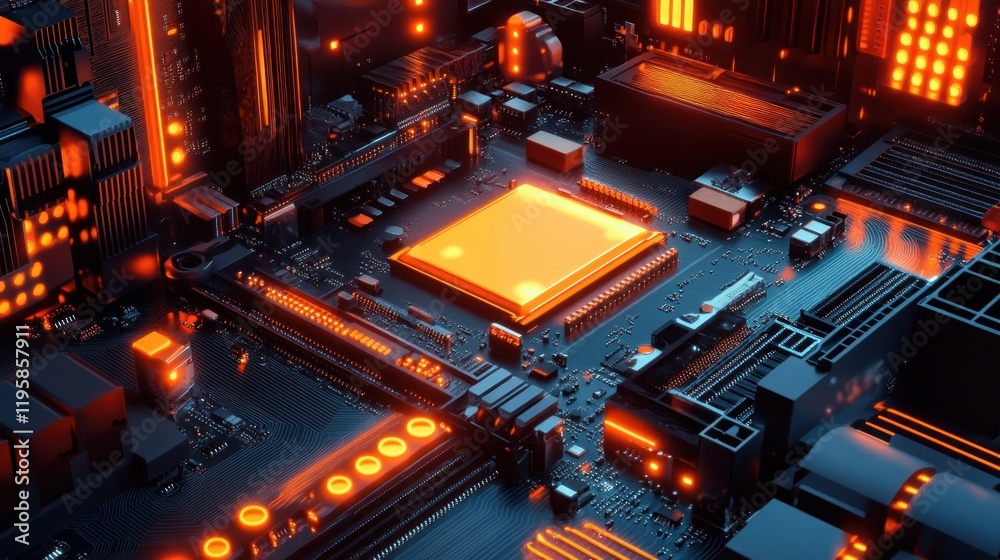 Poster Illuminated Computer Motherboard Central Processing Unit