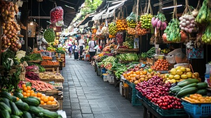 Vibrant Asian Market Displays Fresh Produce Abundantly