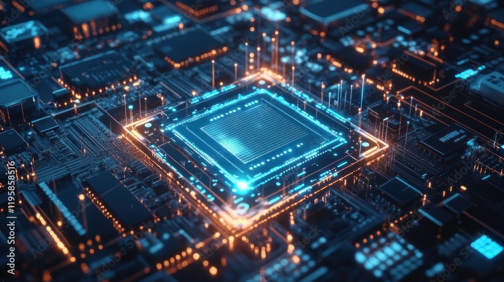 Poster Illuminated Central Processing Unit On Circuit Board