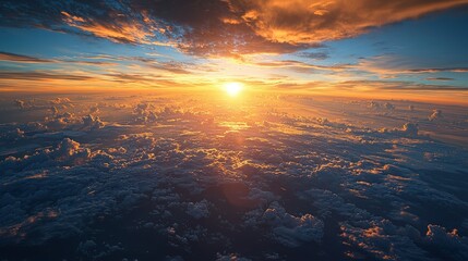 Fototapeta premium Aerial View of a Breathtaking Sunset Above the Clouds