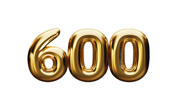 Shiny golden number 600 with a smooth, glossy finish against a plain background