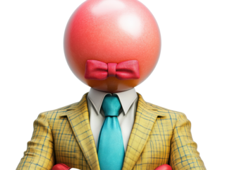 Isolated Person with Bubble Head and Bow Tie