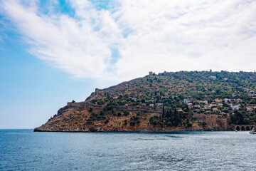 Obraz premium Panoramic view of Alanya coast. Landscape view of Mediterranean coast, Alanya, Turkey. High quality photo