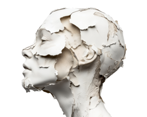 Isolated Woman's Face with Peeling Plaster Texture