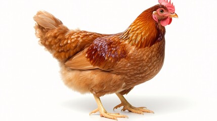 Fototapeta premium Brown hen standing confidently on a white background in a studio setting