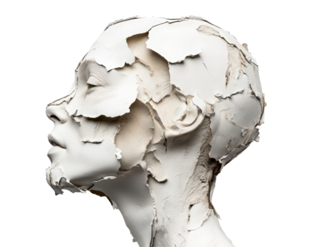Isolated Woman's Face with Peeling Plaster Texture