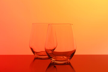 Empty glasses on table, color tone effect