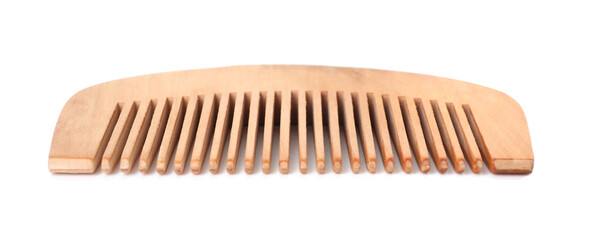 New wooden hair comb isolated on white