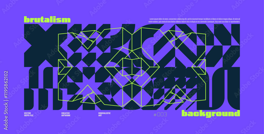 Poster brutalism abstract vector purple background with postmodern geometric graphic shapes in y2k aestheti