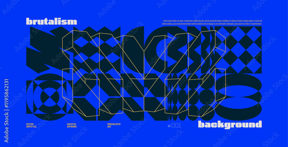 Poster brutalism abstract vector blue background with postmodern geometric graphic shapes in y2k aesthetics