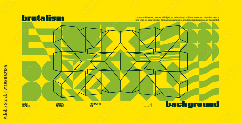 Poster brutalism abstract vector yellow background with postmodern geometric graphic shapes in y2k aestheti