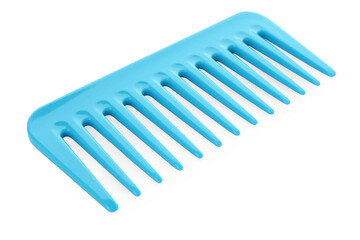One light blue plastic comb isolated on white