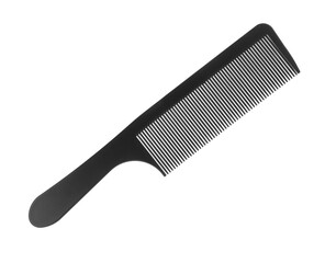 One black plastic comb isolated on white