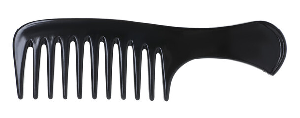 One black plastic comb isolated on white