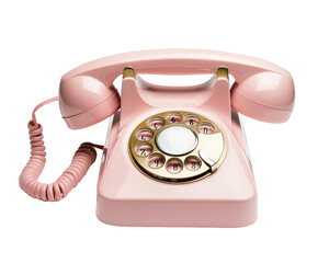 Isolated Pink Vintage Rotary Phone with Gold Details