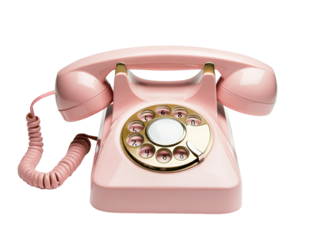 Isolated Pink Vintage Rotary Phone with Gold Details
