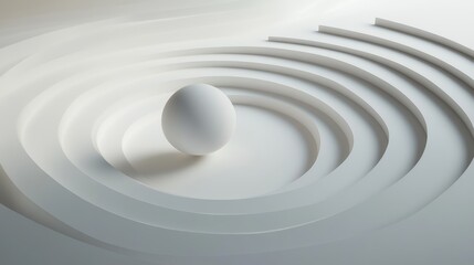 Obraz premium Abstract white installation with a sphere rolling on curved lane with soft shadows, 3d rendering illustration