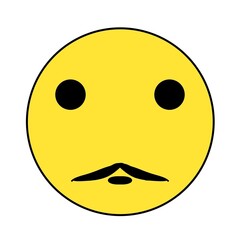 Yellow round smiley with black mustache showing calm.